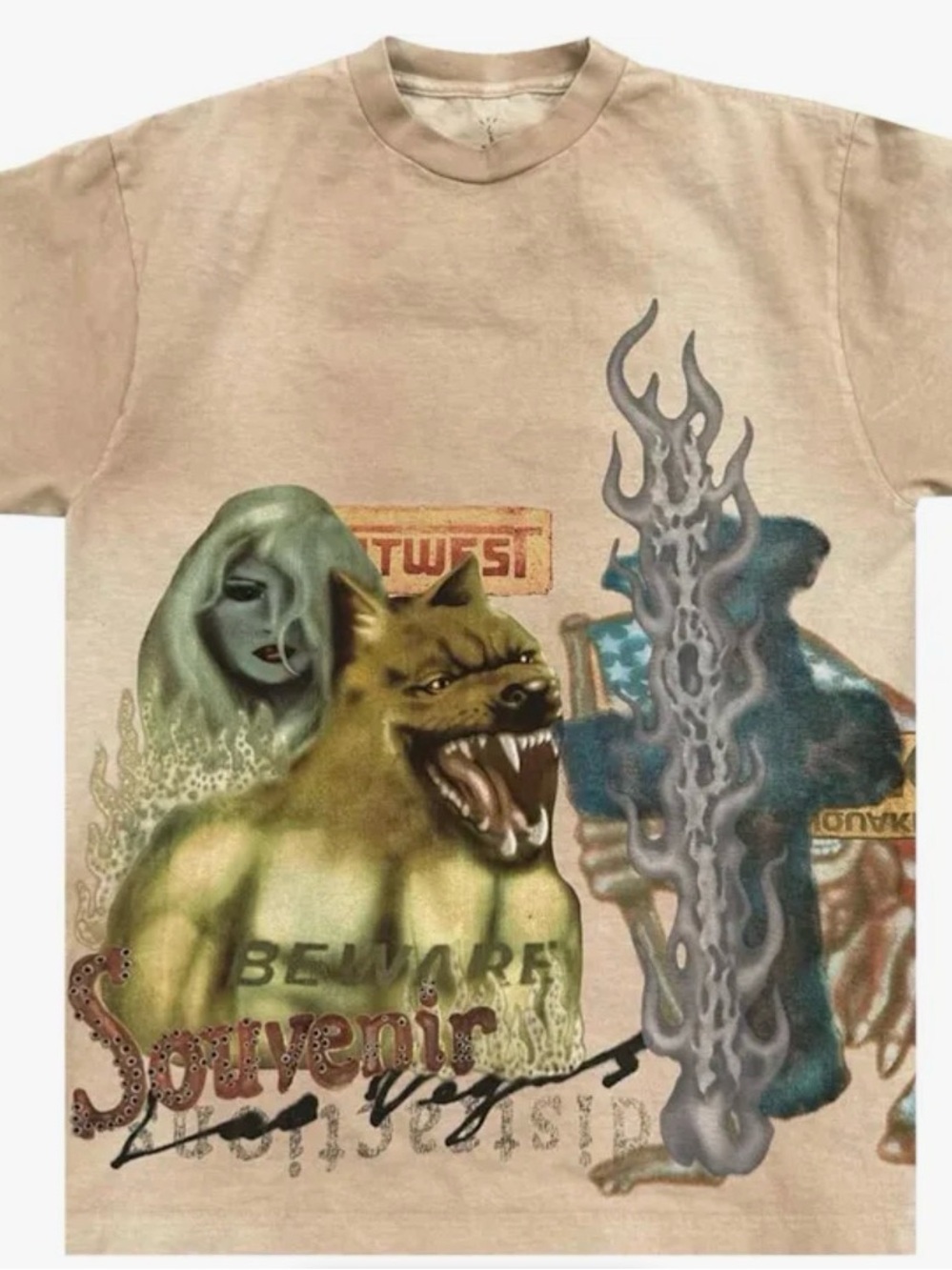 Travis Scott Beige Graphic Short Sleeve Tee